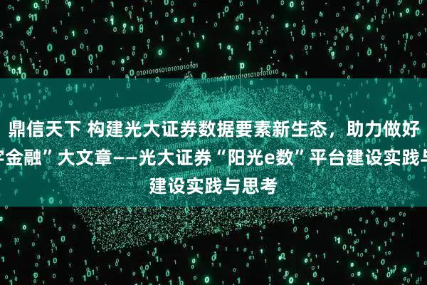 鼎信天下 构建光大证券数据要素新生态，助力做好“数字金融”大文章——光大证券“阳光e数”平台建设实践与思考